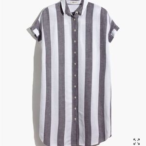 Madewell White and Gray Vertical-Stripe Shirt Dress